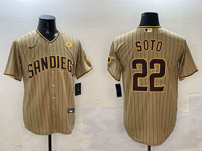 Men San Diego Padres 22 Soto Brown Stripe Game 2025 Nike MLB Jersey style 2